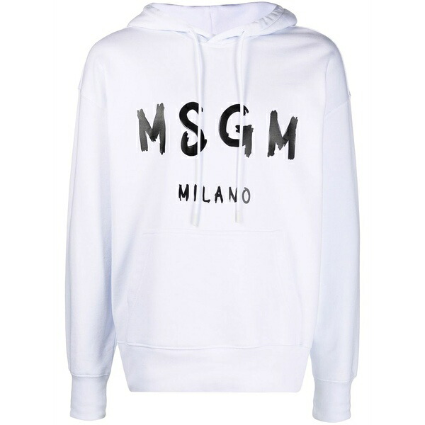 エムエスジイエム メンズ パーカー・スウェットシャツ アウター Logo-print pullover hoodie White
