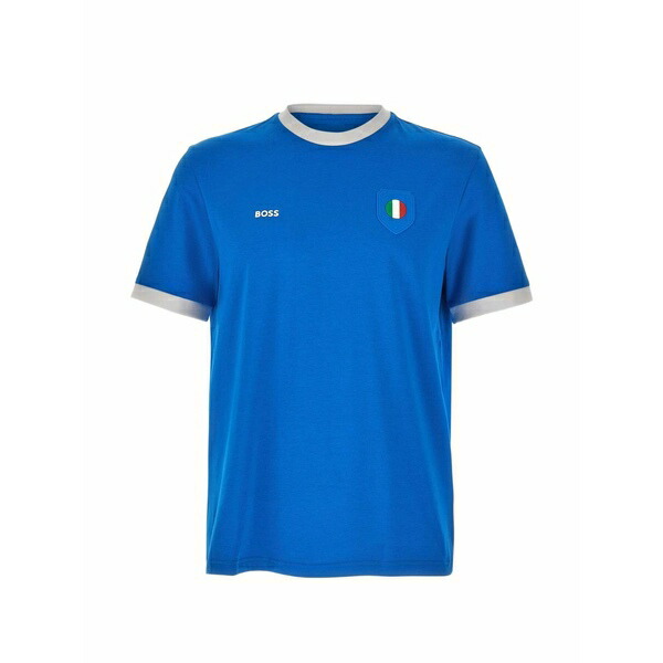 雇い主 メンズ ティーシャツ トップス Logo-patch contrast-trim flag-t-shirt Blue