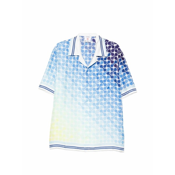 カサブランカ メンズ プルオーバー トップス Tennis tile cuban patterned shirt Blue