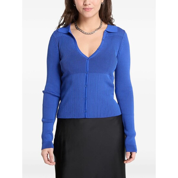 デジグアル レディース ジレー アウター Ribbed-knit button-up cardigan Blue