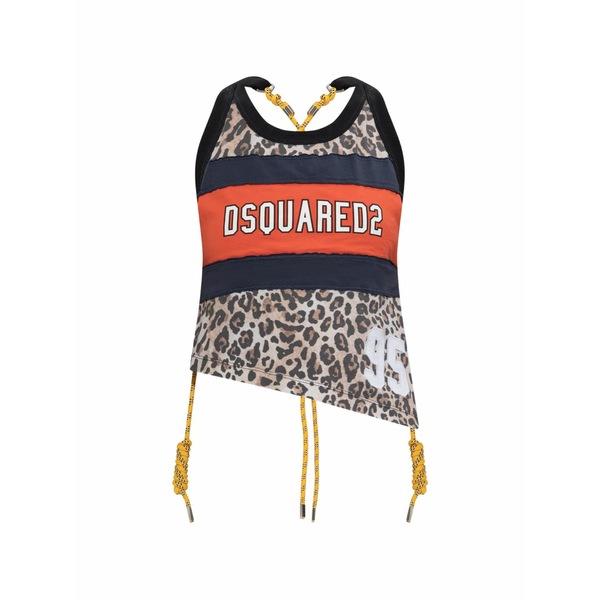 ディースクエアード レディース カットソー トップス Wild2 leopard-print asymmetric top Neutrals