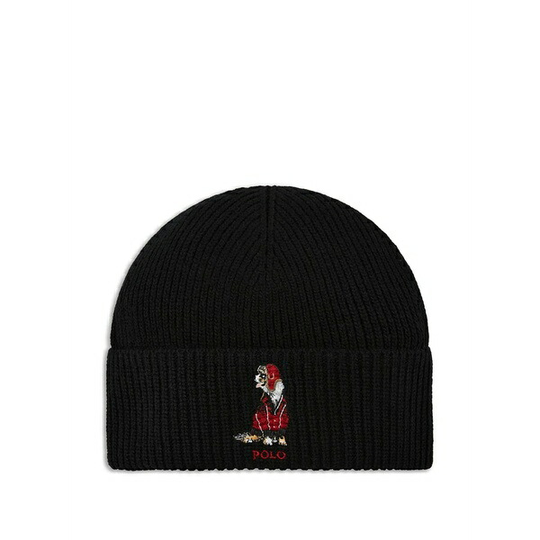 ラルフローレン メンズ 鳥打ち帽 付属物 Holiday dog beanie hat Black