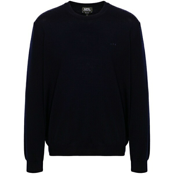 アーペーセー メンズ 編み物\u0026プルオーバー アウター Logo-embroidered sweater Blue