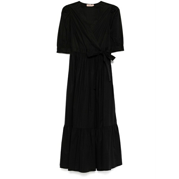 ツイン書き割り レディース 衣裳 トップス Wrap MIDI dress  Black