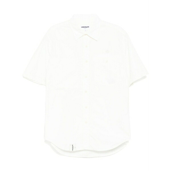 黒茶 メンズ プルオーバー トップス Logo-patch shirt White