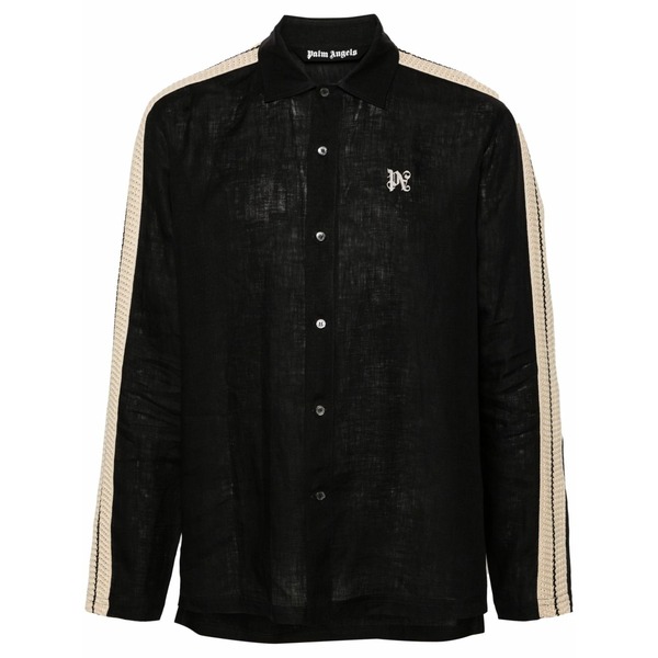 パーム・エンジェルス メンズ プルオーバー トップス Logo-embroidered linen shirt Black