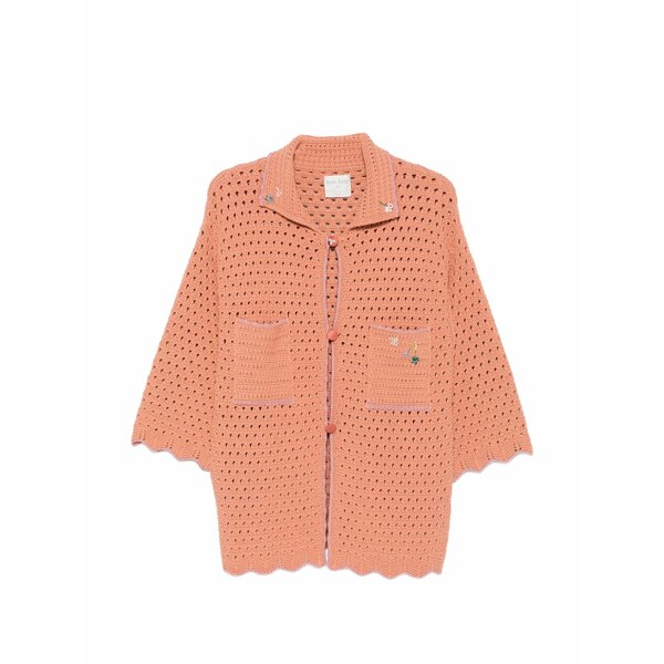 フォルテ フォルテ レディース ジレー アウター Crochet-knit floral-embellished cardigan Orange