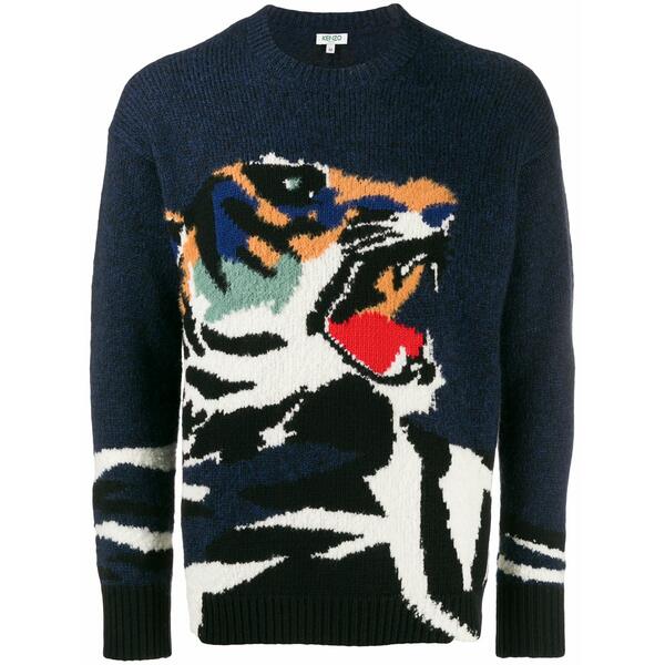 ケンゾー メンズ 編み物\u0026ティーシャツ アウター Tiger intarsia jumper Blue