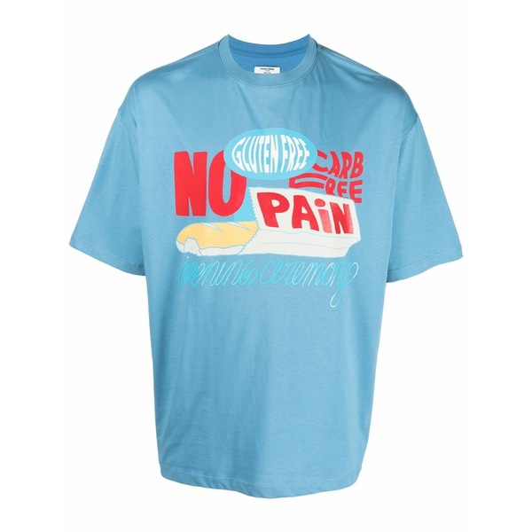 開会式 メンズ ティーシャツ トップス Slogan-print crew-neck t-shirt Blue