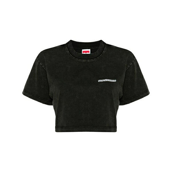 地びた 無し レディース ティーシャツ トップス Logo-print cropped t-shirt Black