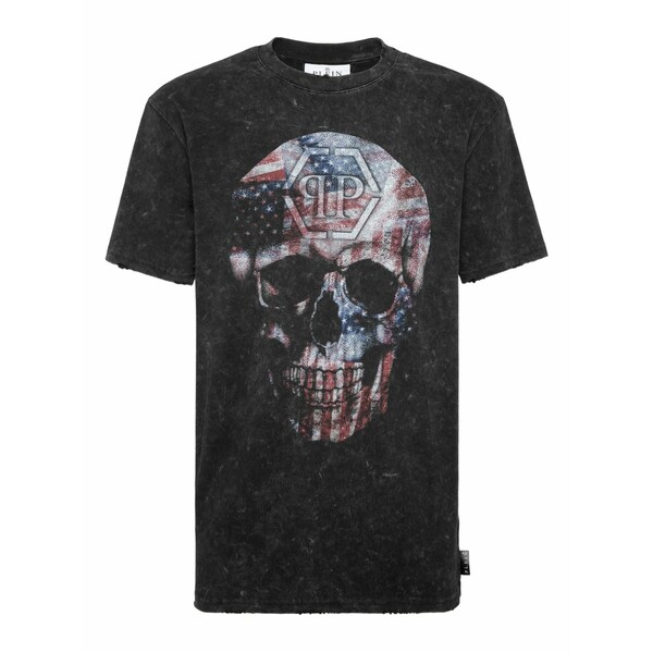 フィリップ飾り気のない メンズ ティーシャツ トップス Skull america washed t-shirt Black
