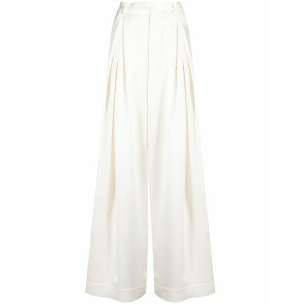 ゴエンジェイ レディース 心地よいズボン下 ボトムス Pleated high-waist trousers White