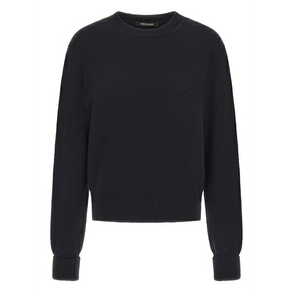 ロベルトカヴァリ レディース 編み物\u0026プルオーバー アウター Rose-embellished wool sweater Black