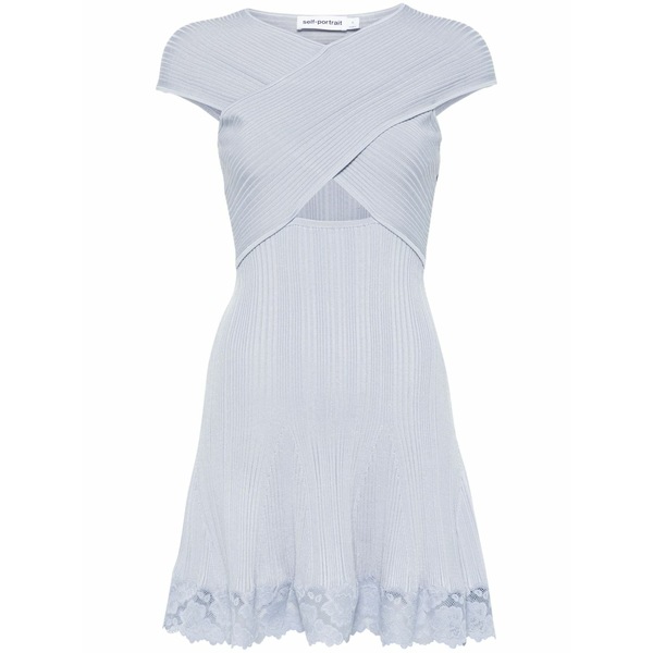 セルフ・ポートレイト レディース 衣裳 トップス Lace-hem mini dress Blue