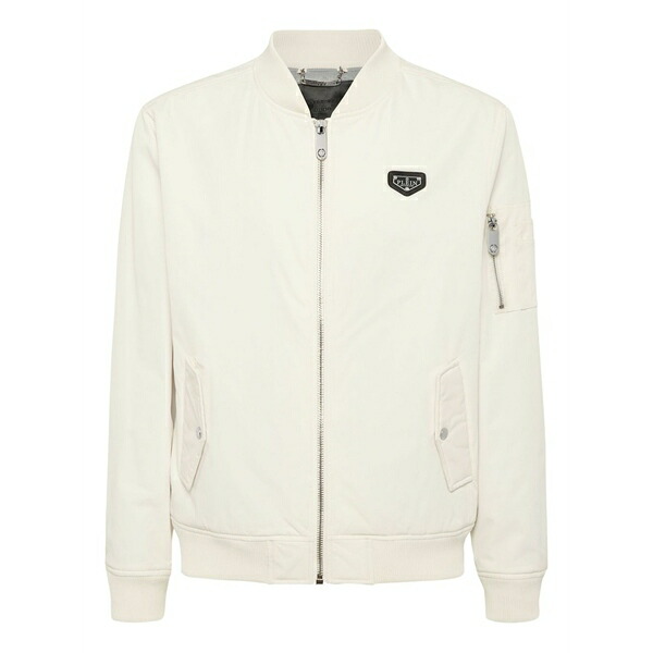 フィリッププレイン メンズ ジャケット&ブルゾン アウター Logo-plaque bomber jacket Neutrals|asty