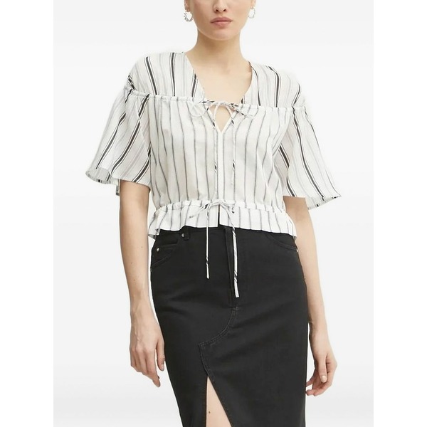 ピンコ レディース プルオーバー トップス Tie-neck striped top White