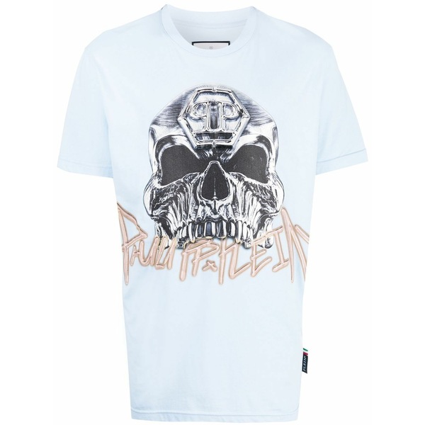 フィリップ飾り気のない メンズ ティーシャツ トップス Skull-print short-sleeve t-shirt  Blue