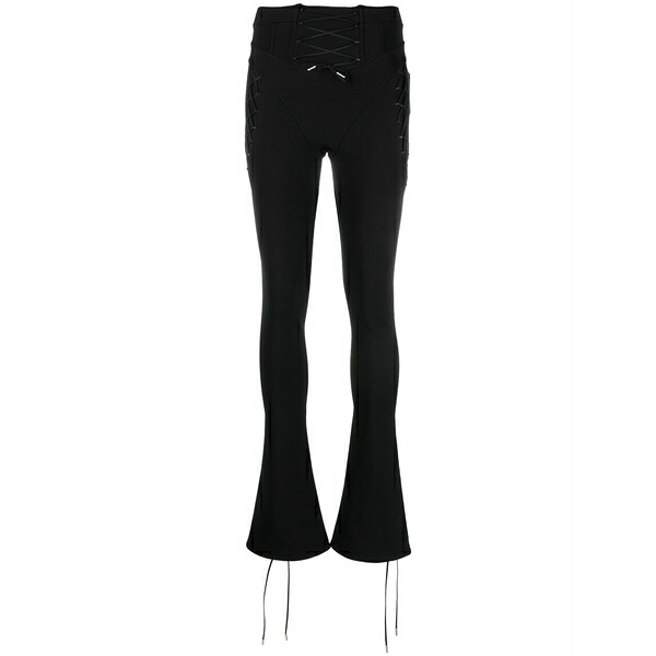 象牙色 レディース 心地よいズボン下 ボトムス Logo-print lace-up leggings Black