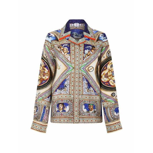カサブランカ レディース プルオーバー トップス Take me to church graphic-print silk shirt Neutrals