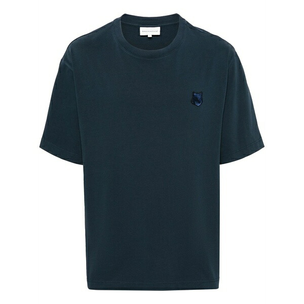 棲み家 狐狸 メンズ プルオーバー トップス Fox-motif cotton t-shirt Blue