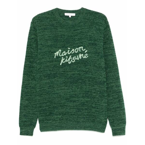メゾン キツネ メンズ ニット&セーター アウター Logo-embroidered sweater Green|asty