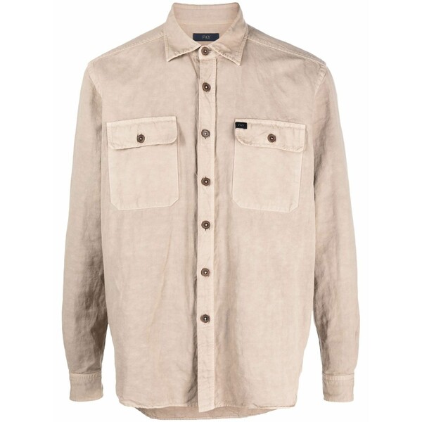 フェイ メンズ ティーシャツ トップス Logo-patch button-up shirt Neutrals