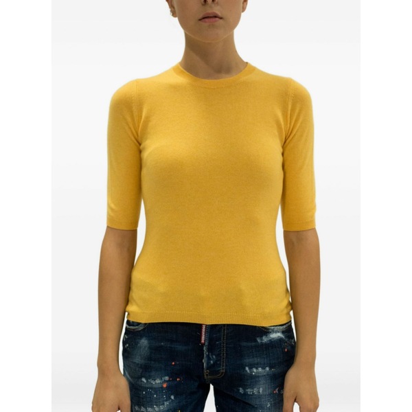 ラ さくら色 レディース 編み物\u0026プルオーバー アウター Crew-neck sweater Yellow