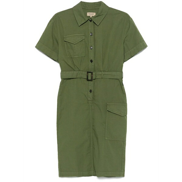 羊毛 一財産 レディース 衣裳 トップス Belted shirt dress Green