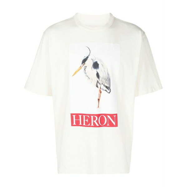 戸呂 プレストン メンズ ティーシャツ トップス Heron bird painted cotton t-shirt Neutrals