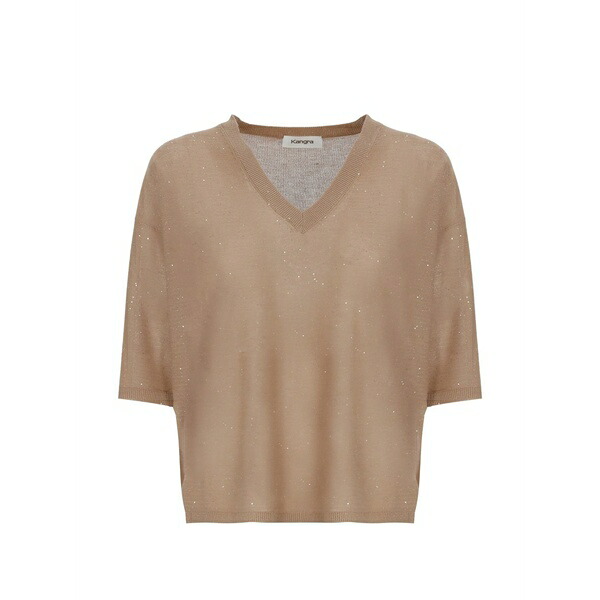 カングラ  レディース 編み物\u0026プルオーバー アウター Sequin-embellished v-neck sweater Neutrals
