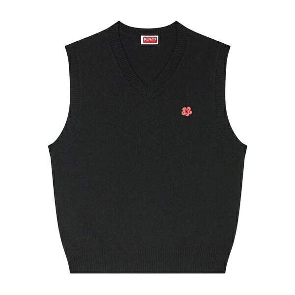 ケンゾー メンズ ティーシャツ トップス Embroidered-flower sleeveless wool vest Black