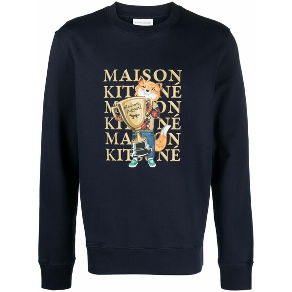 住み家 稲荷 メンズ パーカー・スウェットシャツ アウター Fox champion cotton sweatshirt Blue