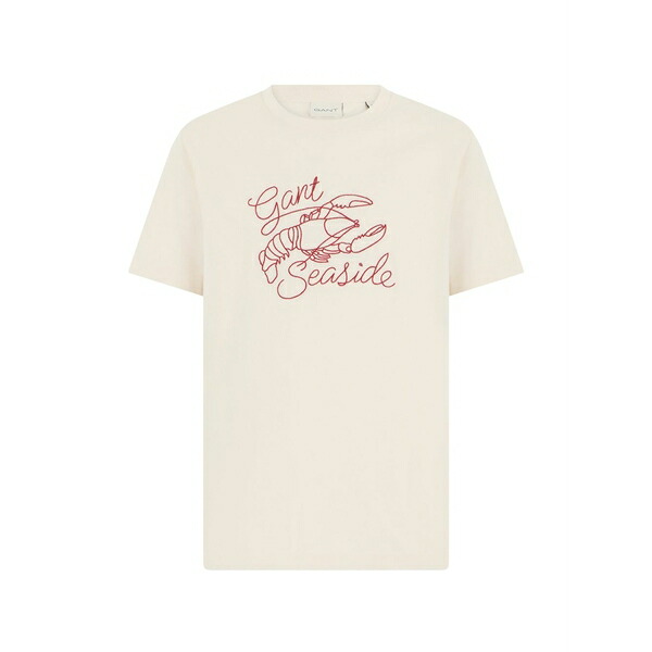 ガント メンズ Tシャツ トップス Lobster-embroidered t-shirt Neutrals｜asty
