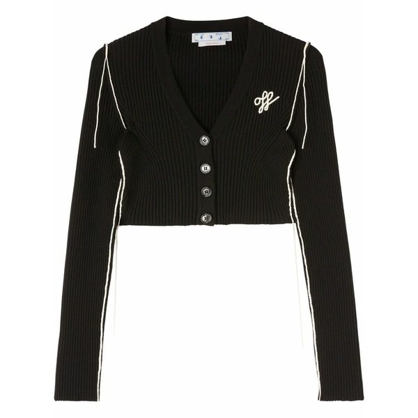 象牙色 レディース ジレー アウター Ribbed cropped cardigan Black