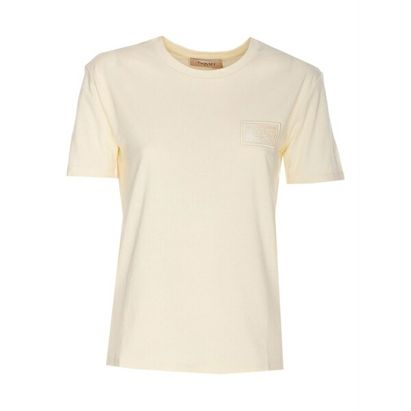ツイン書き割り レディース ティーシャツ トップス Embroidered-logo crew-neck t-shirt Neutrals