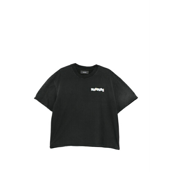 ナミアス メンズ プルオーバー トップス Round-neck logo-print t-shirt Black