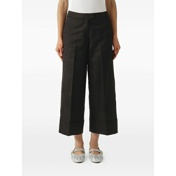 PTトリノ レディース 心地好いズボン下 ボトムス Pressed-crease turned-up-cuff trousers Black