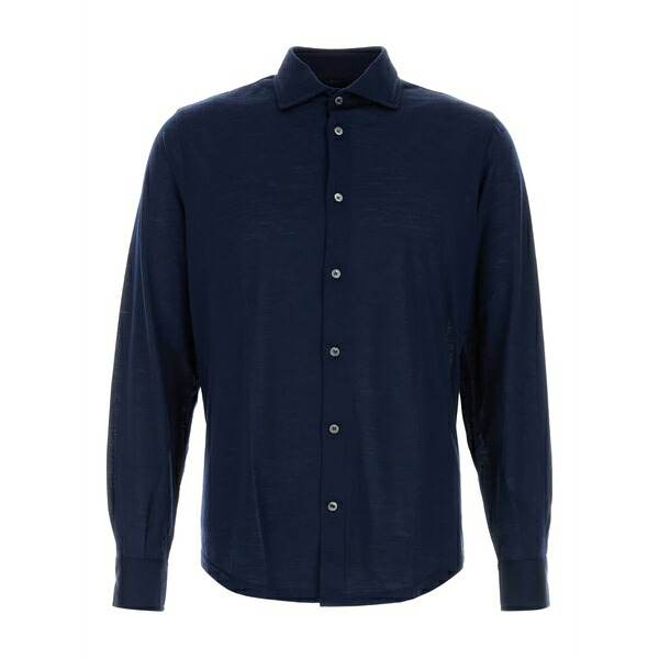 フェデーリ メンズ プルオーバー トップス Buttoned-front wool shirt Blue