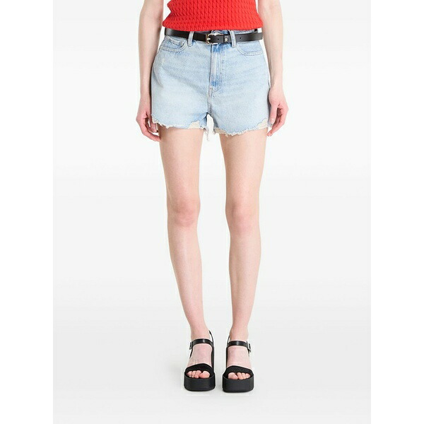 トミー ヒルフィガー レディース 心地よいズボン下 ボトムス Distressed frayed-hem shorts Blue