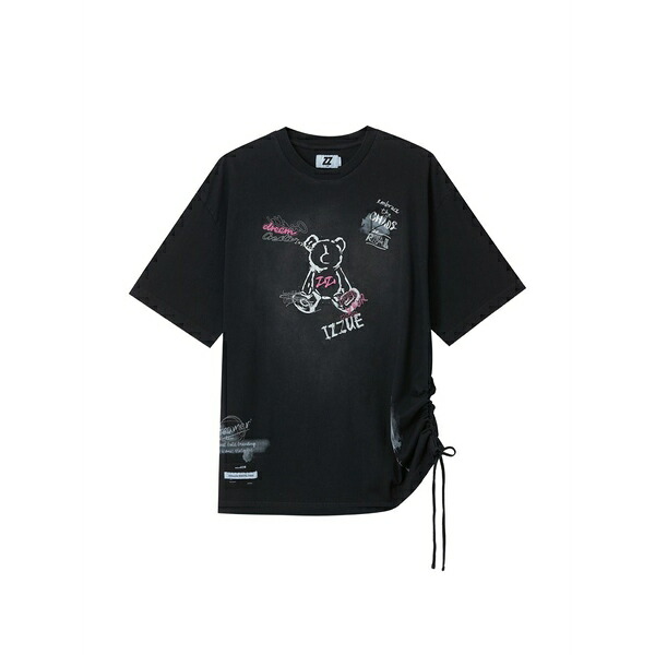 イズエ レディース プルオーバー トップス Drawstring graphic-print t-shirt Black