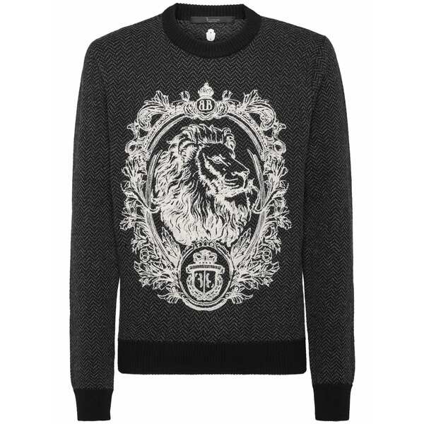 ビリオネア メンズ 編み物\u0026スウェーター アウター Lion-embroidered jumper Black