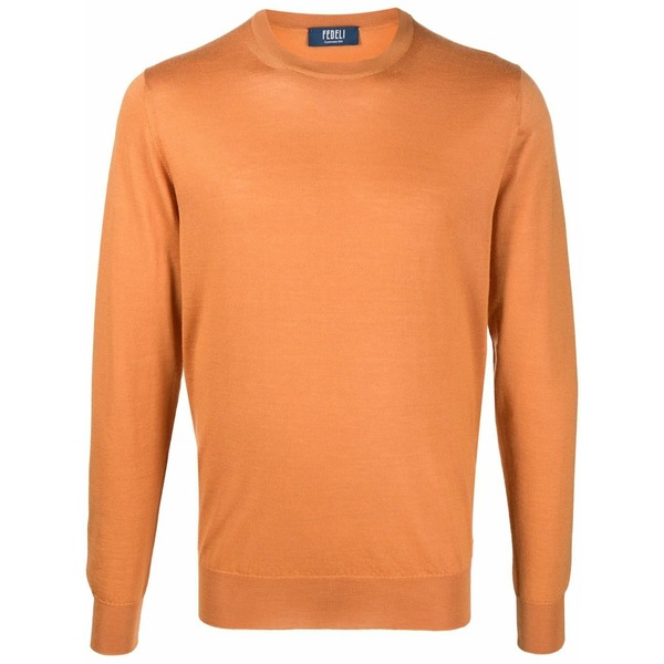 フェデーリ メンズ 編み物\u0026スウェーター アウター Ribbed crew neck jumper Orange
