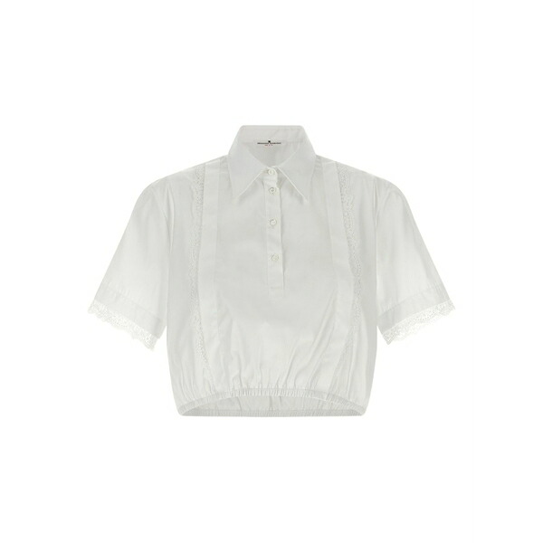 エルマンノ シェルヴィーノ レディース ティーシャツ トップス Lace-insert cropped shirt White