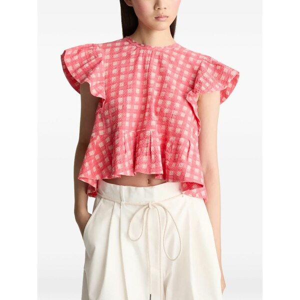 リーマシュー レディース ティーシャツ トップス Nina ruffled check blouse Red