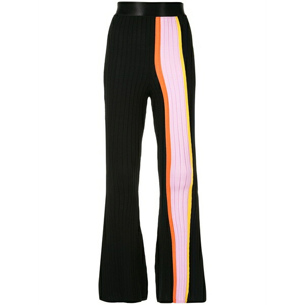 エラリー レディース 心地よいズボン下 ボトムス Striped panel flared trousers Black