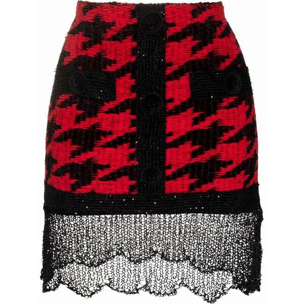 バルマン レディース スコート ボトムス Houndstooth knitted miniskirt Red
