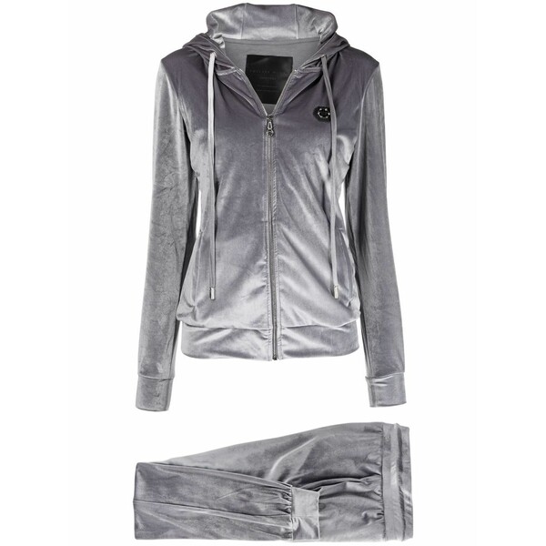 フィリップ飾り気のない レディース パーカー・スウェットシャツ アウター Logo-embellished velvet tracksuit  Grey
