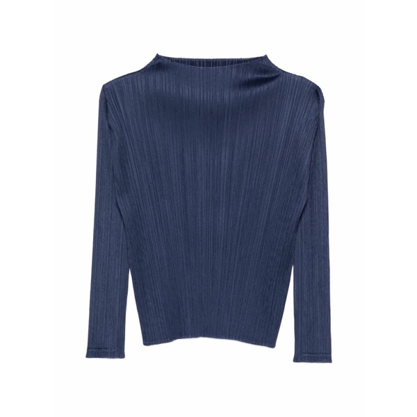 プリーツ プリーズ イッセイ ミヤケ レディース Tシャツ トップス Pleated t-shirt Blue|asty