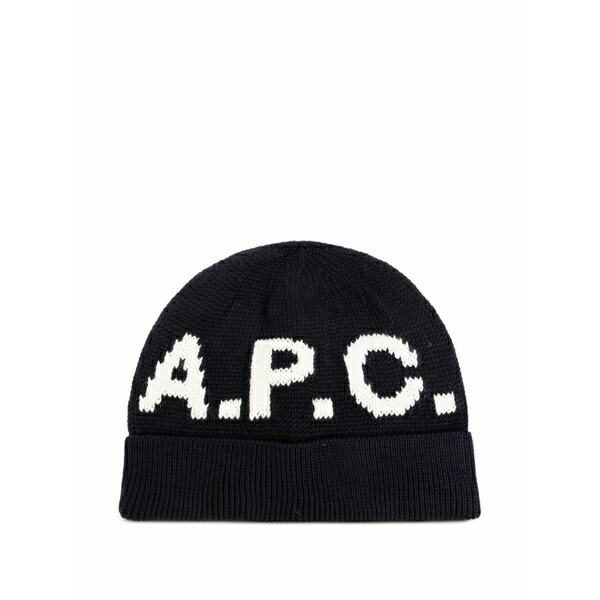 アーペーセー メンズ かぶり笠 佩び物 Lettering knitted beanie Black