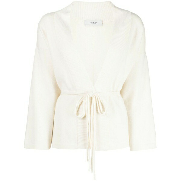 プリングル オブ スコットランド レディース ジレー アウター V-neck tie-waist cardigan  White